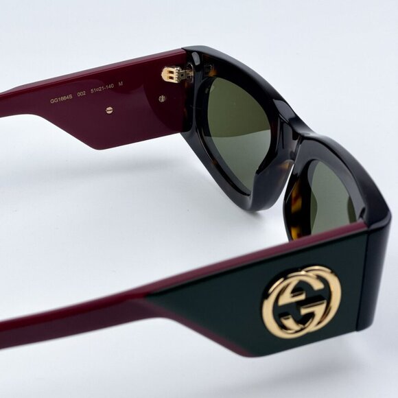 Gucci GG1664S 002 BRAND NEW Sunglasses Havana Red Green Rectangle Unisex - Picture 9 of 10
